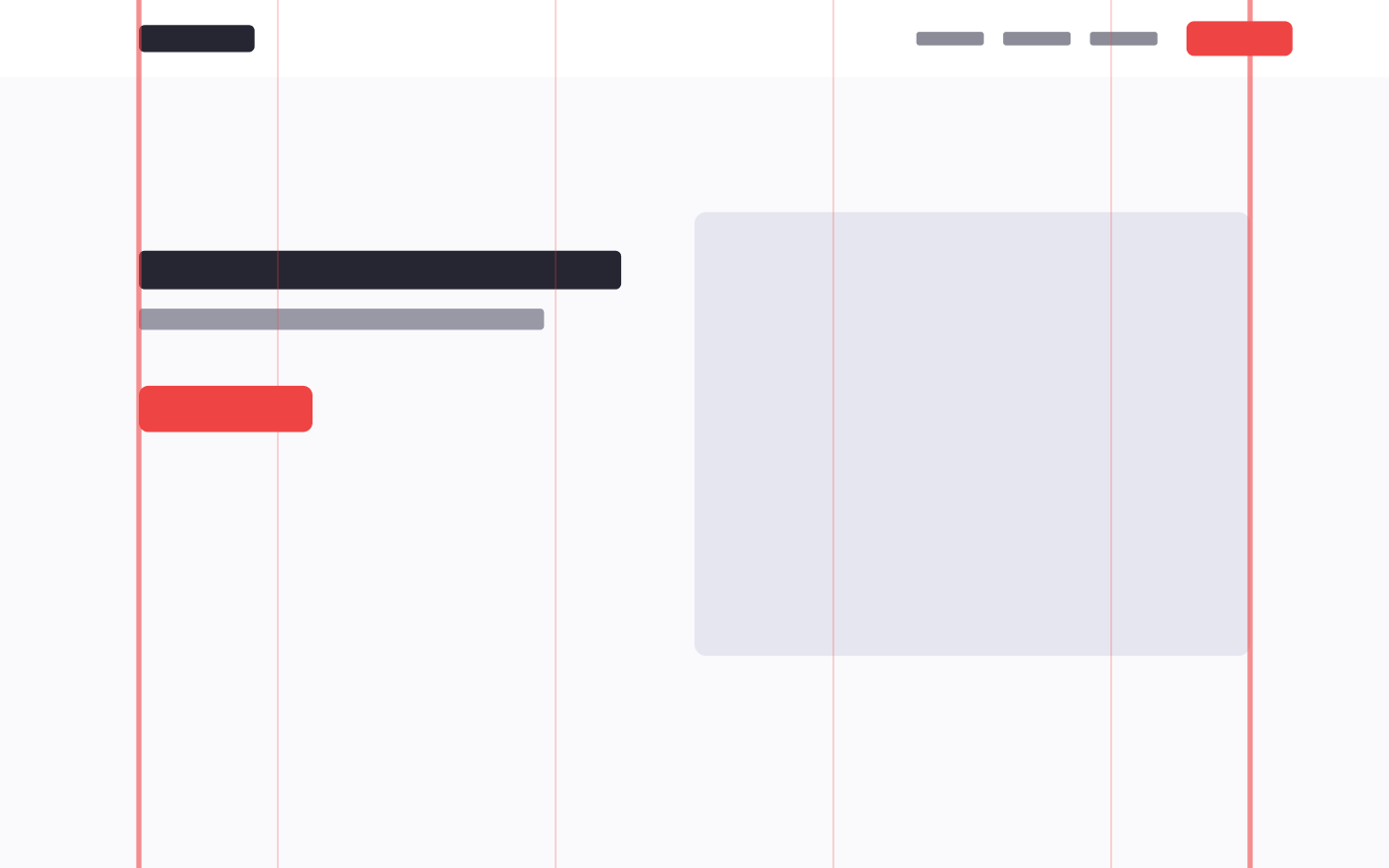 Guia de colunas aplicada num wireframe de landing page